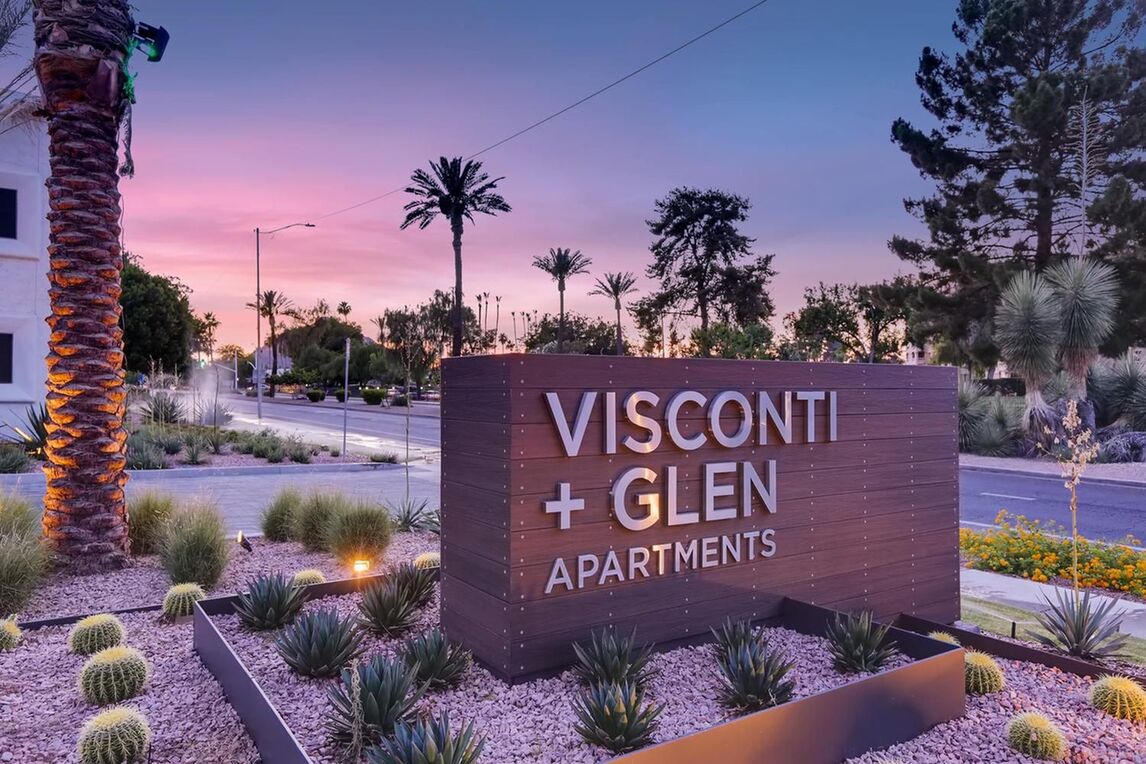 Parking lot entrance sign for Visconti plus Glen Apartments